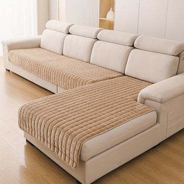 2-teiliges gestepptes Flanell-Sofabezug-Set – Beige & Weiß