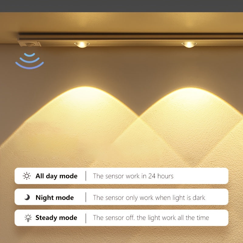 Ultradünnes LED-Bewegungsmelderlicht mit stufenloser Dimmung, 3 Farbmodi, USB-Aufladung 