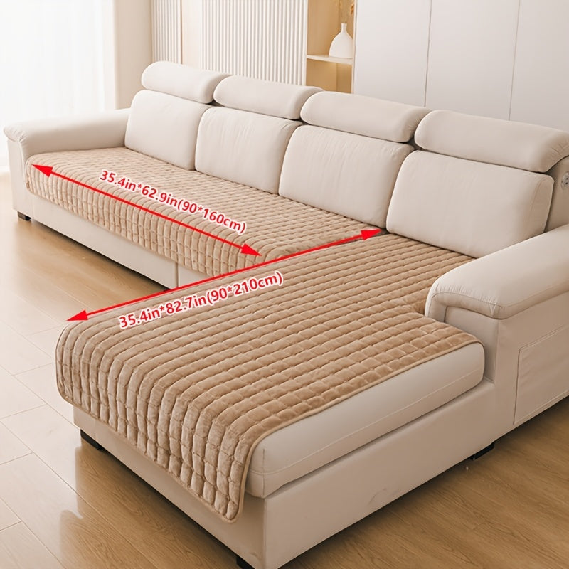 2-teiliges gestepptes Flanell-Sofabezug-Set – Beige &amp; Weiß